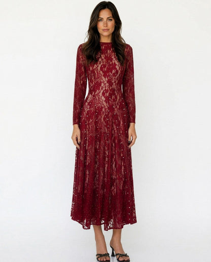 Lace Long Sleeve A-Line Maxi Dress