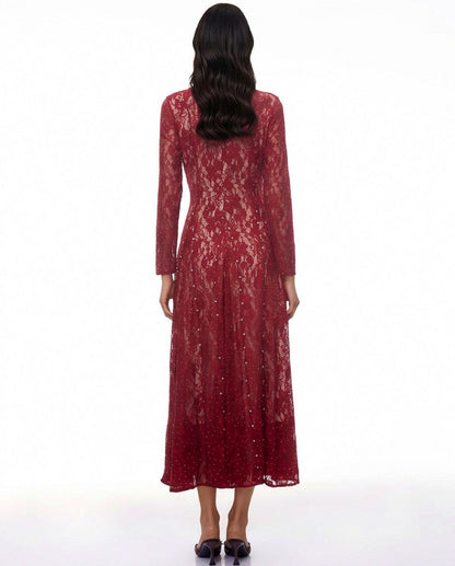 Lace Long Sleeve A-Line Maxi Dress