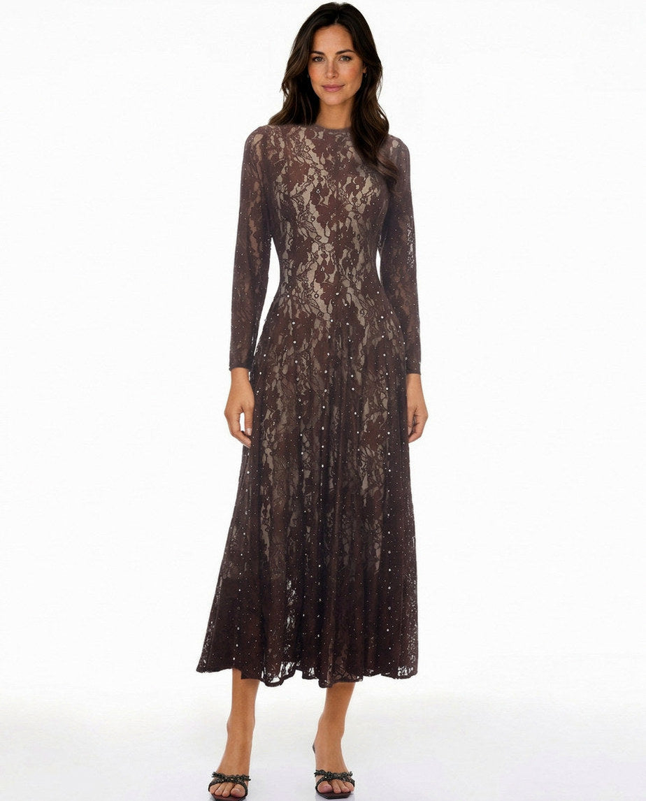 Lace Long Sleeve A-Line Maxi Dress