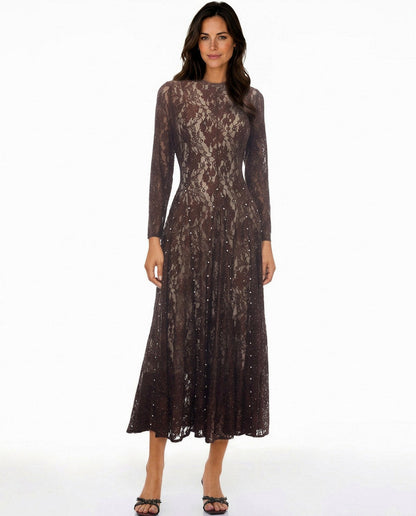 Lace Long Sleeve A-Line Maxi Dress