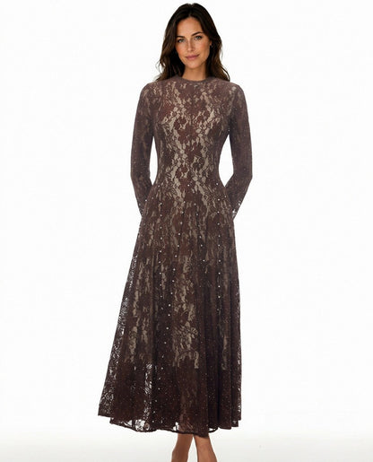 Lace Long Sleeve A-Line Maxi Dress