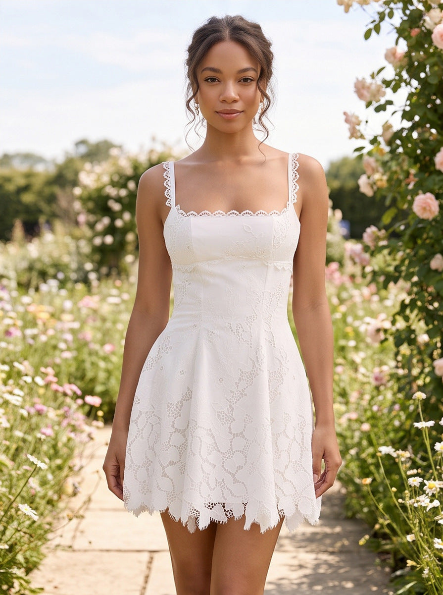 Lace Square Neck Mini Dress