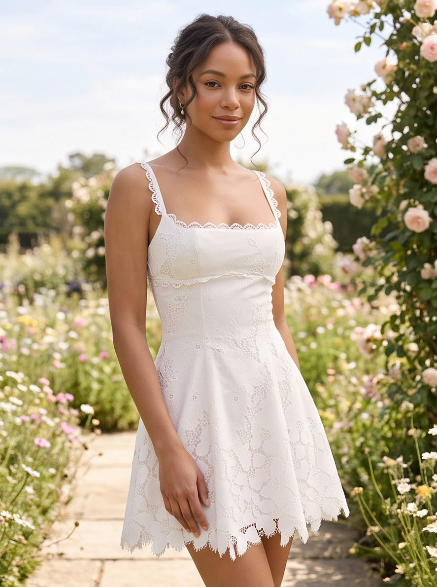 Lace Square Neck Mini Dress
