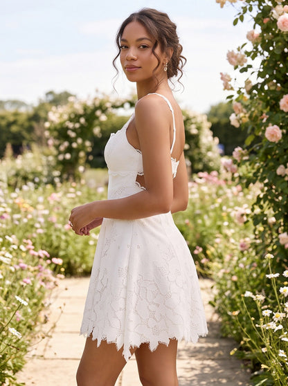 Lace Square Neck Mini Dress