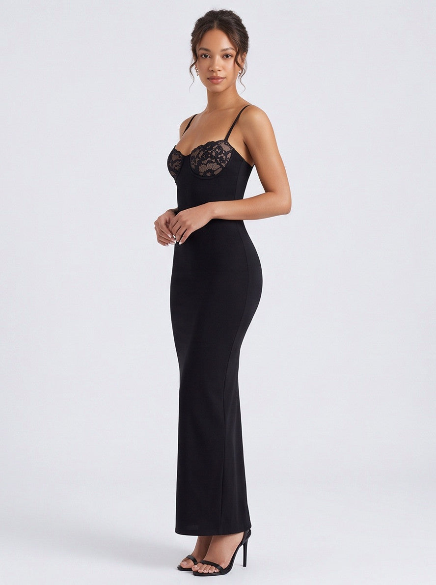 Lace Trim Corset Maxi Dress