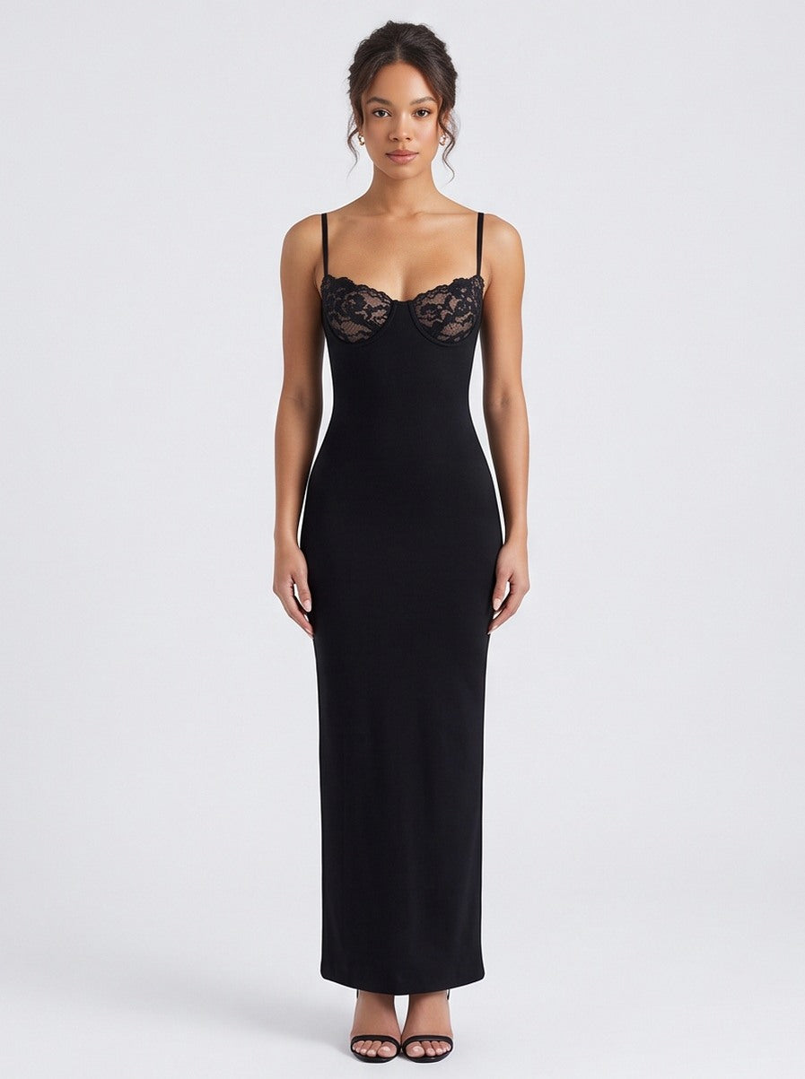 Lace Trim Corset Maxi Dress