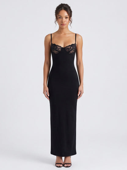 Lace Trim Corset Maxi Dress