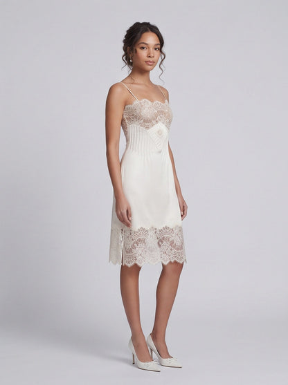 Lace Trim Satin Slip Midi Dress