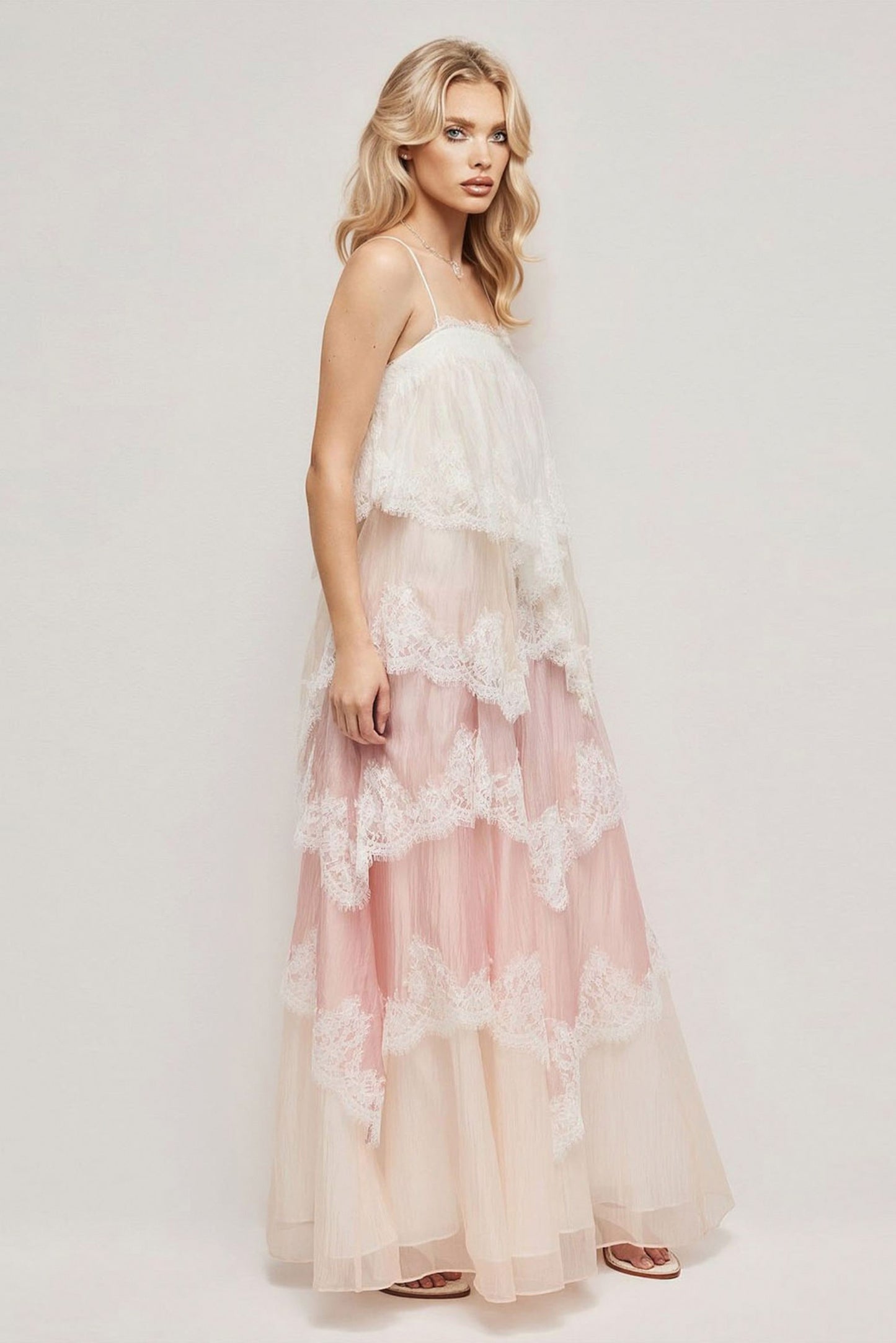 Lace Trim Tiered Maxi Dress
