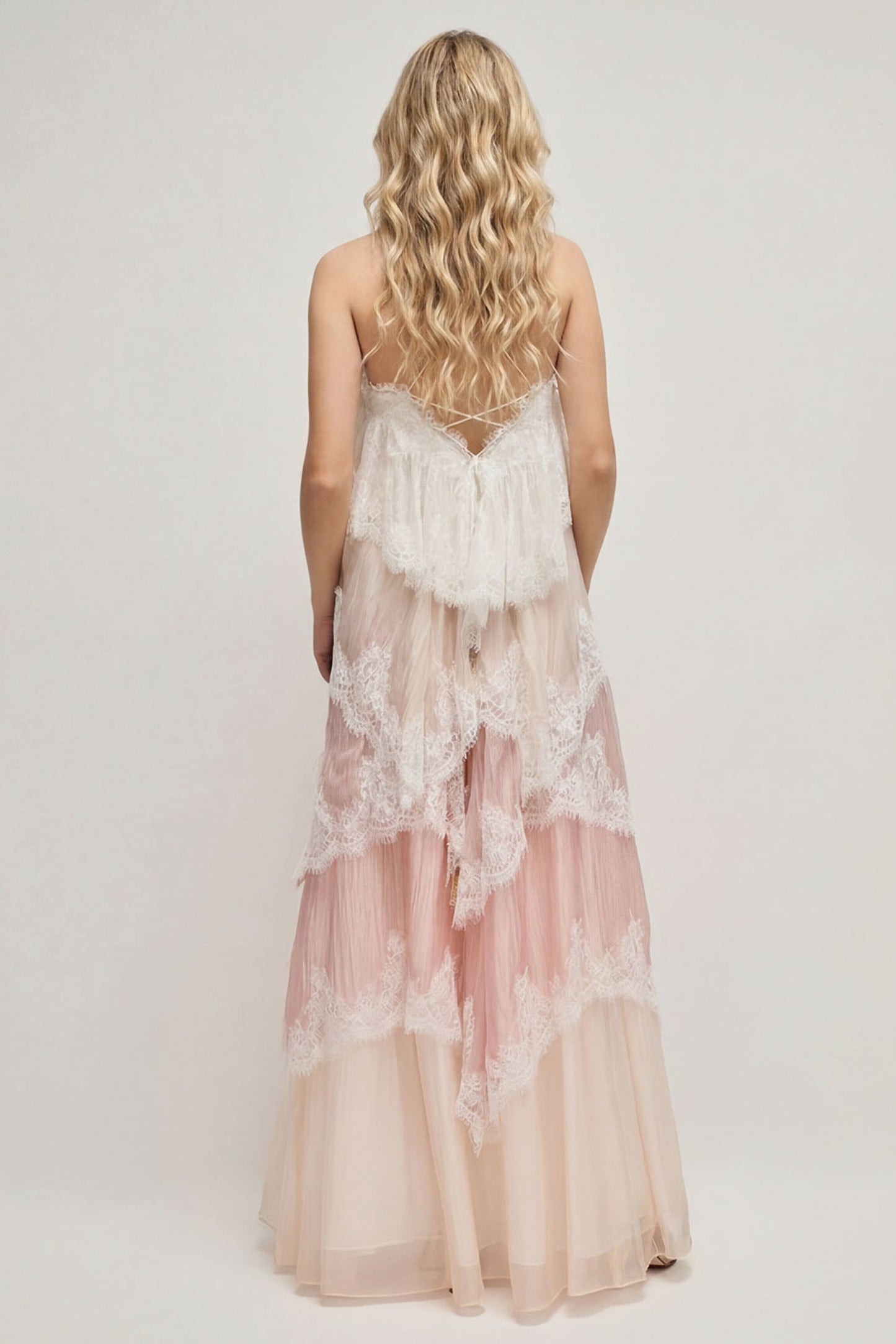 Lace Trim Tiered Maxi Dress