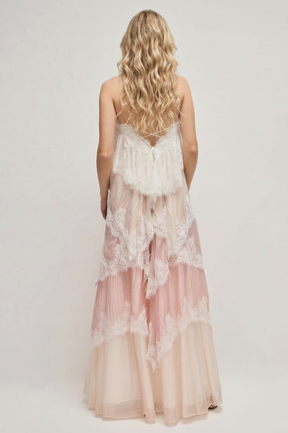 Lace Trim Tiered Maxi Dress