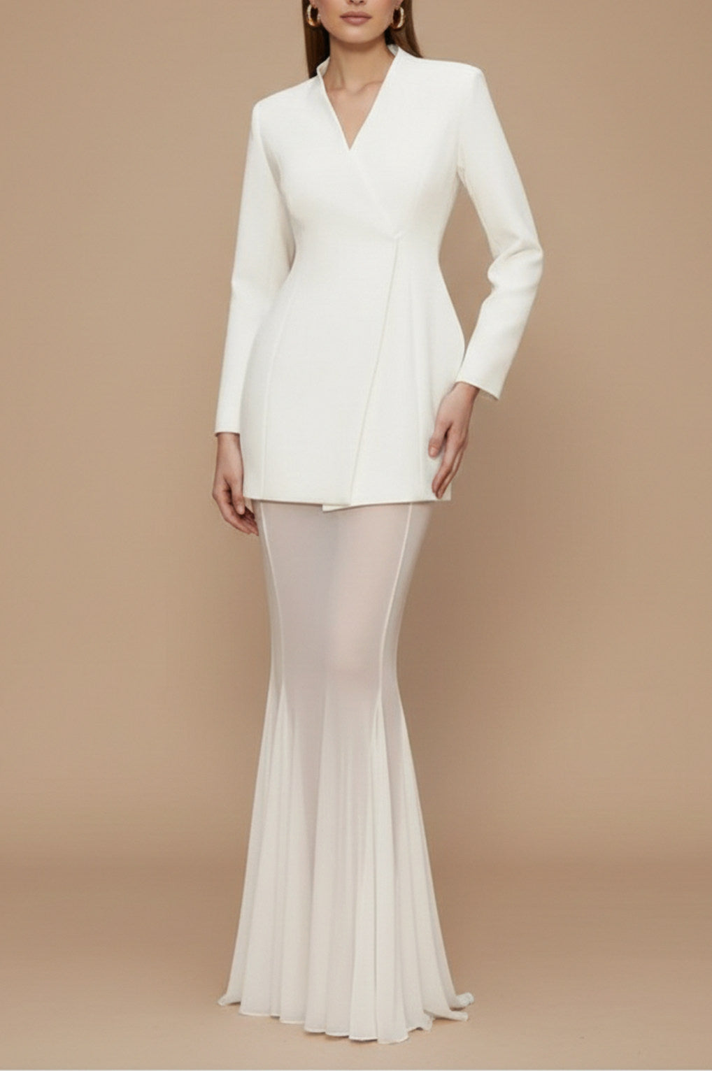Long Sleeve Belted Blazer and Maxi Skirt Set