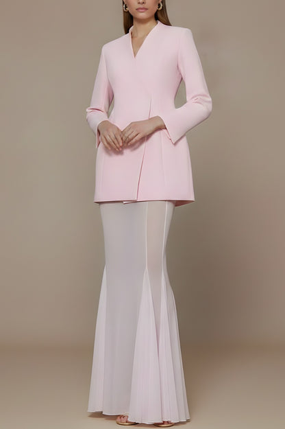Long Sleeve Belted Blazer and Maxi Skirt Set