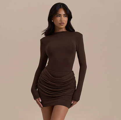 Long Sleeve Ruched Mini Dress