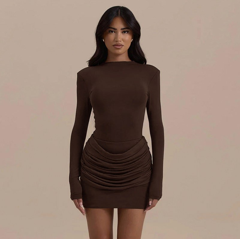 Long Sleeve Ruched Mini Dress