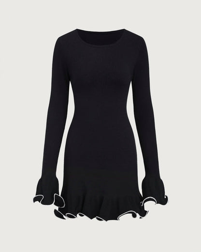 Long Sleeve Ruffle Hem Sweater Dress