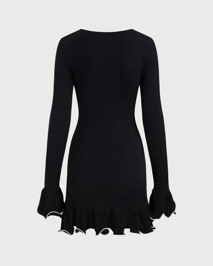 Long Sleeve Ruffle Hem Sweater Dress