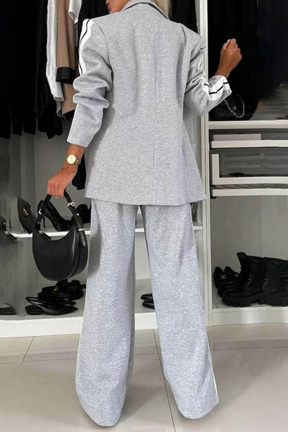 Long Sleeve Side Stripe Blazer and Wide Leg Pants Two Piece Set