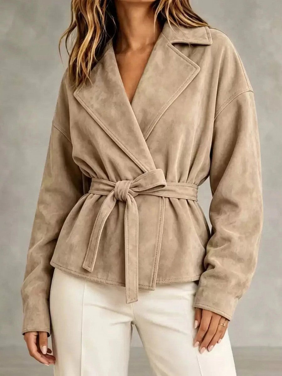 Camel suede belted wrap jacket