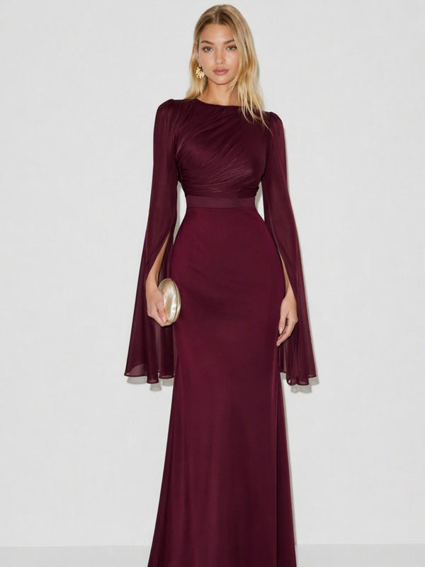 Burgundy long sleeve cape maxi dress
