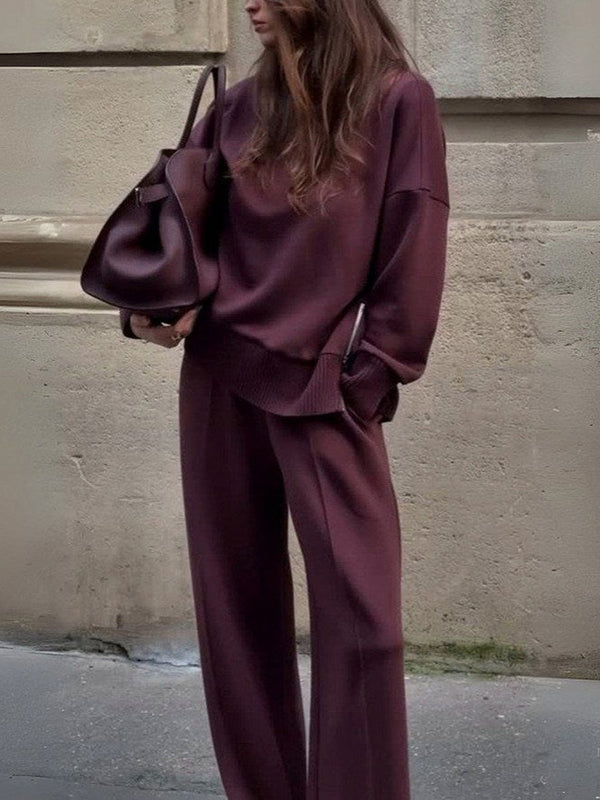 Burgundy knit crewneck two piece set