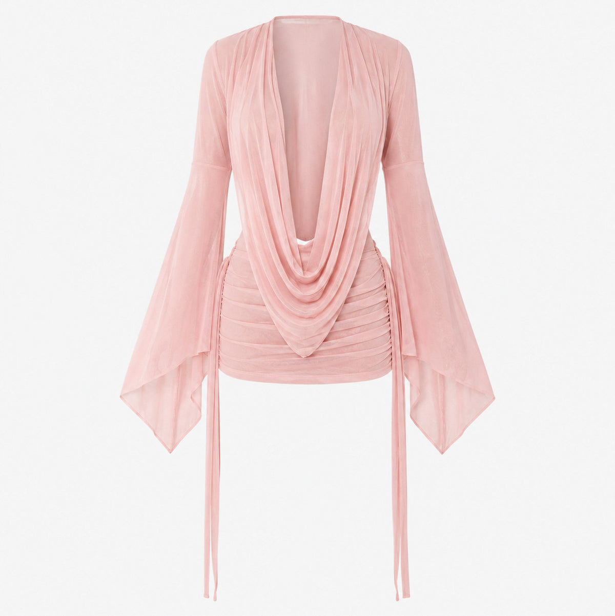 Mesh Bell Long Sleeve Mini Dress