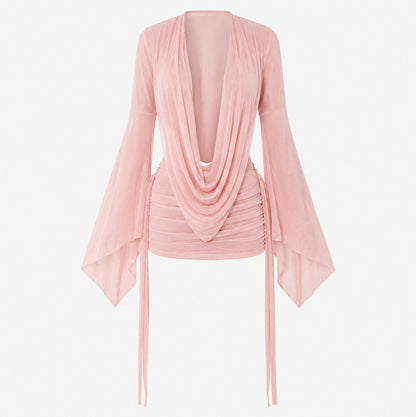 Mesh Bell Long Sleeve Mini Dress