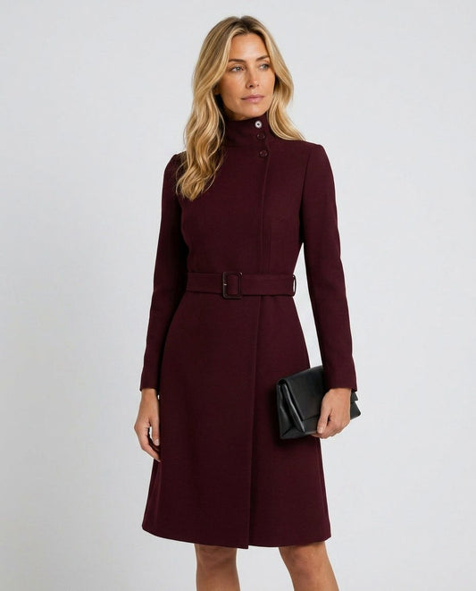 Mock Neck Belted A-Line Coat