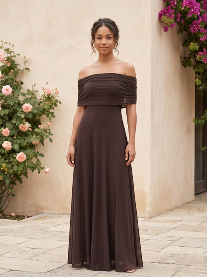 Off Shoulder Chiffon Maxi Dress