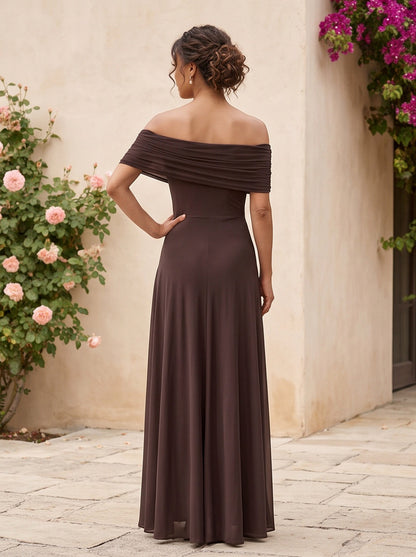 Off Shoulder Chiffon Maxi Dress