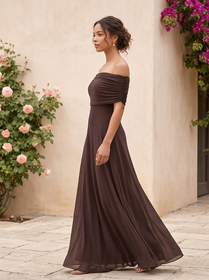 Off Shoulder Chiffon Maxi Dress
