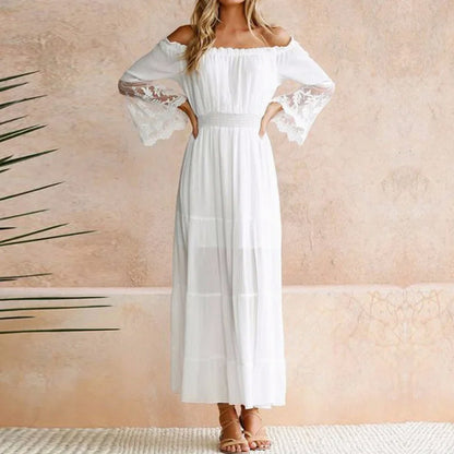 Off Shoulder Lace Trim Maxi Dress
