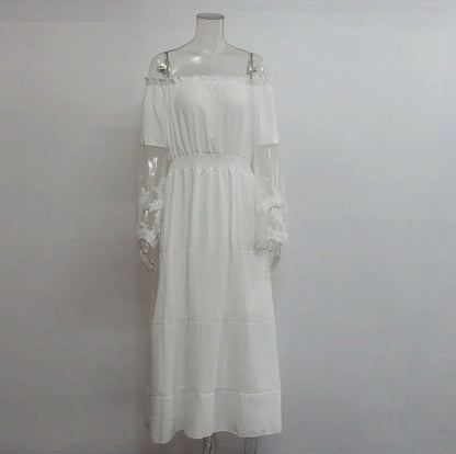 Off Shoulder Lace Trim Maxi Dress