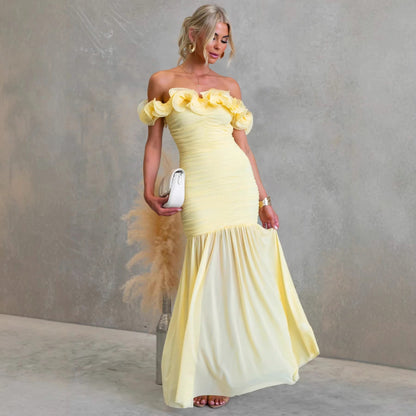 Off Shoulder Ruched Maxi Dress