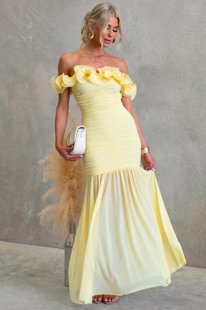 Off Shoulder Ruched Maxi Dress