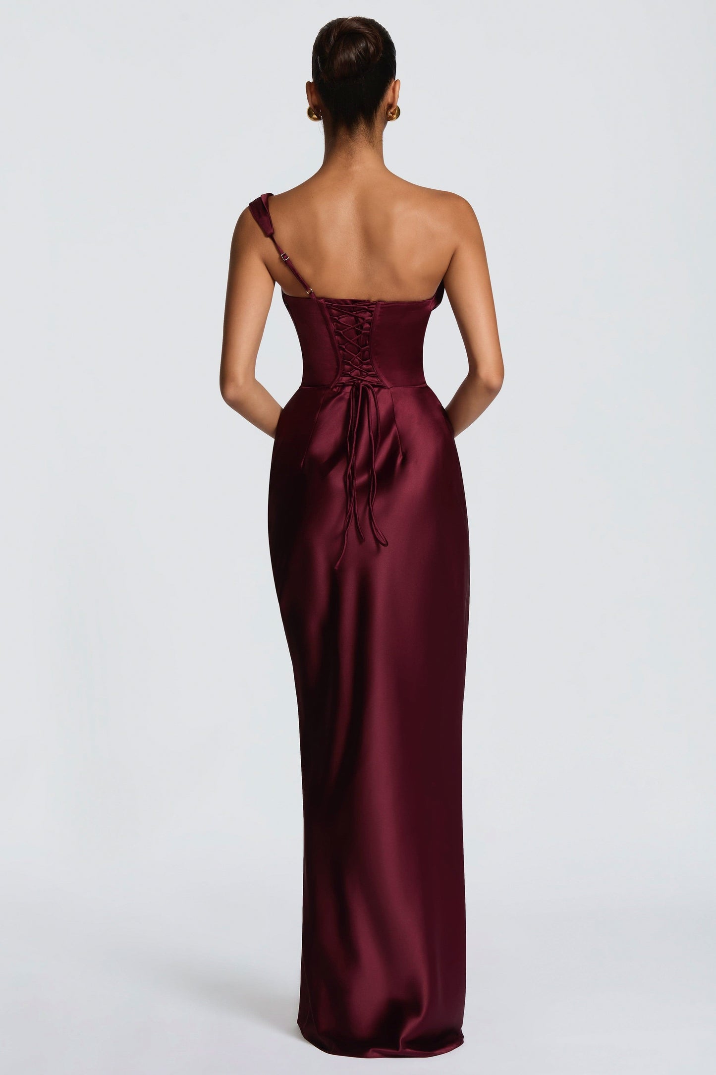 Off Shoulder Satin Corset Maxi Dress