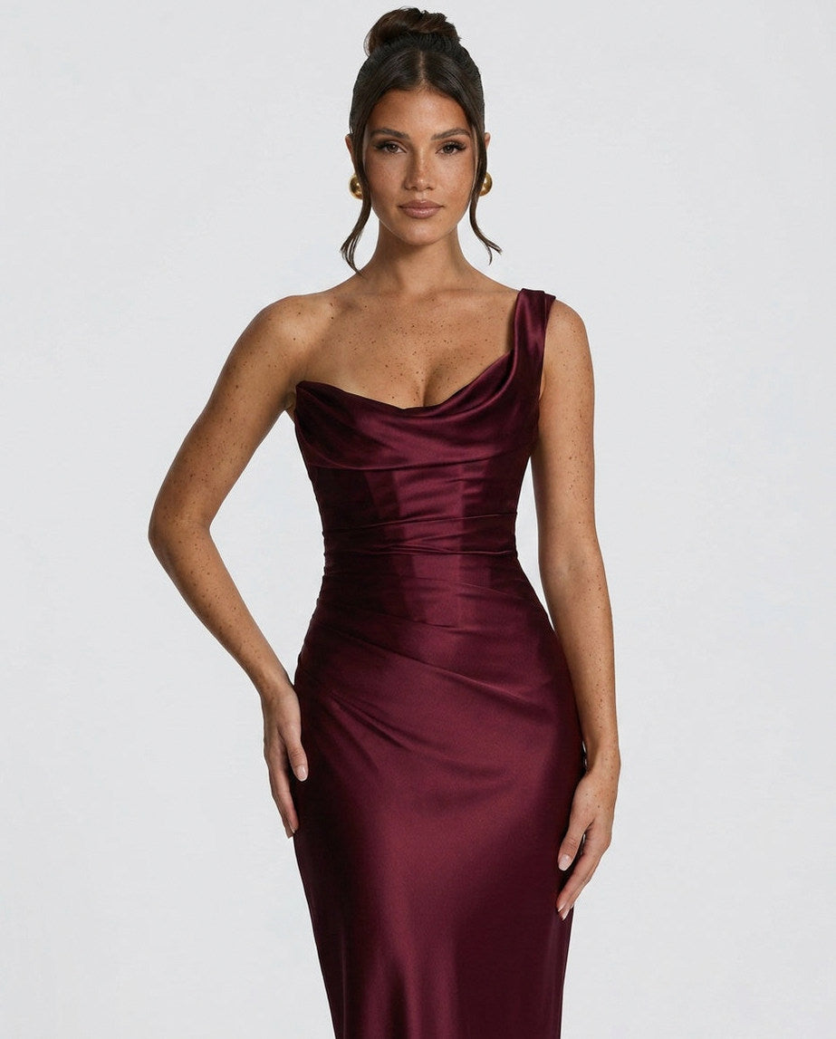 Off Shoulder Satin Corset Maxi Dress