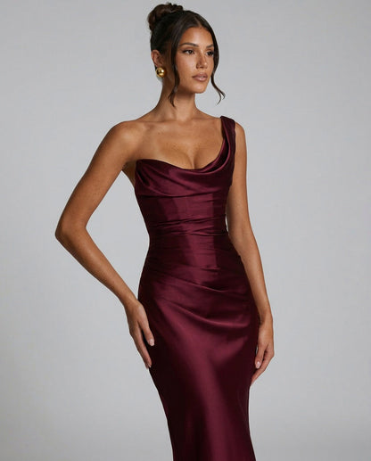 Off Shoulder Satin Corset Maxi Dress
