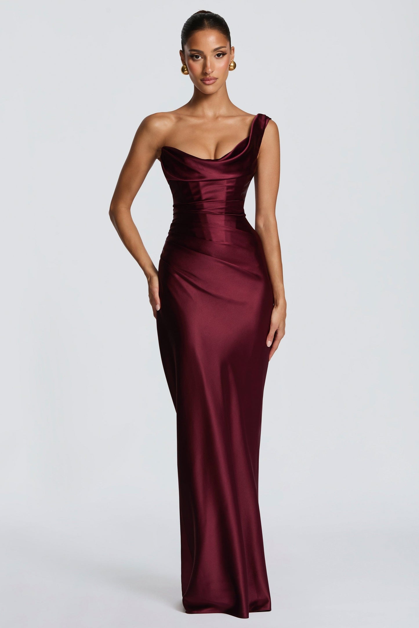 Off Shoulder Satin Corset Maxi Dress