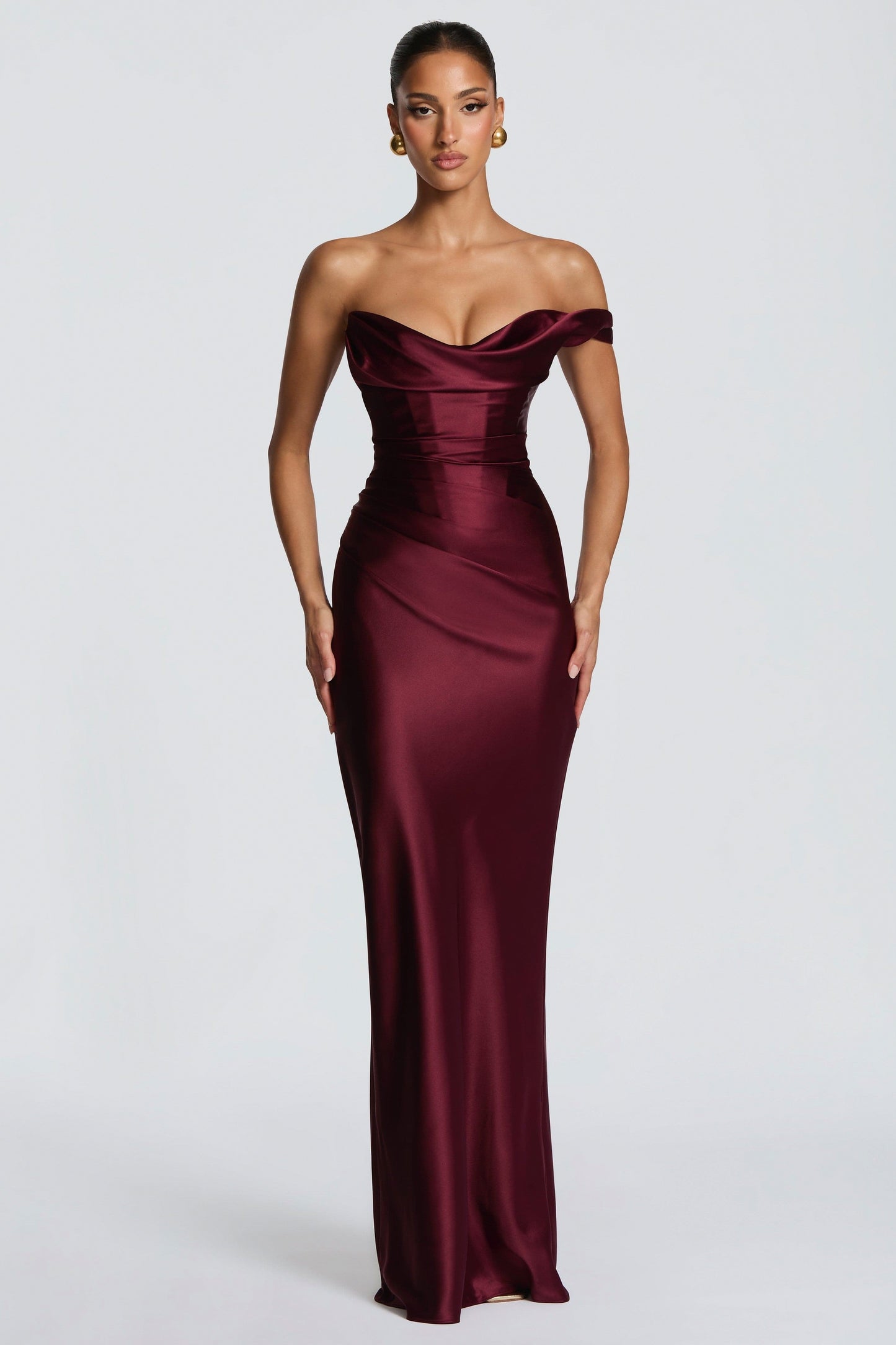 Off Shoulder Satin Corset Maxi Dress