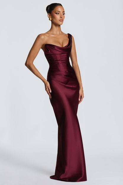 Off Shoulder Satin Corset Maxi Dress