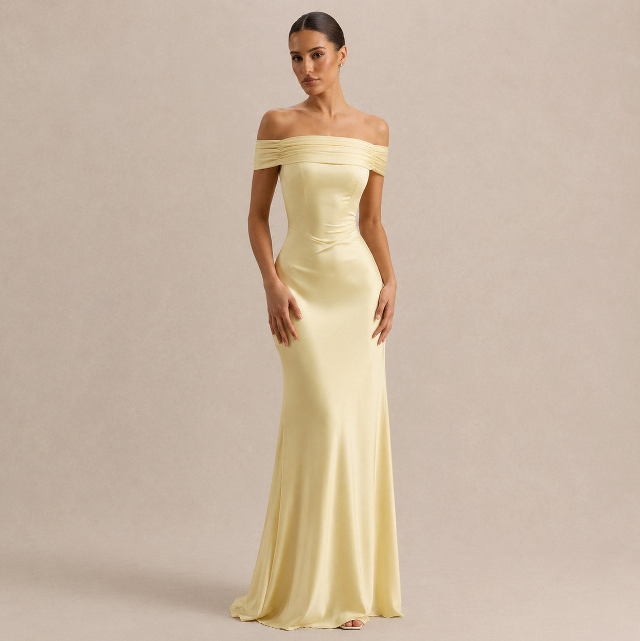 Off Shoulder Satin Maxi Dress