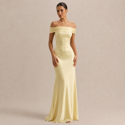 Off Shoulder Satin Maxi Dress