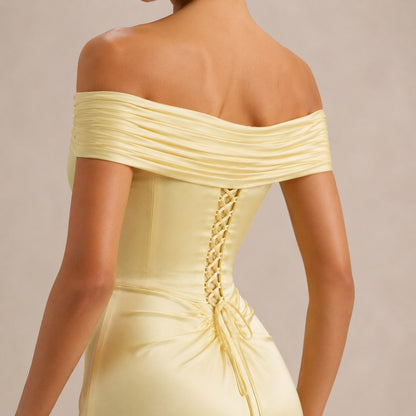 Off Shoulder Satin Maxi Dress