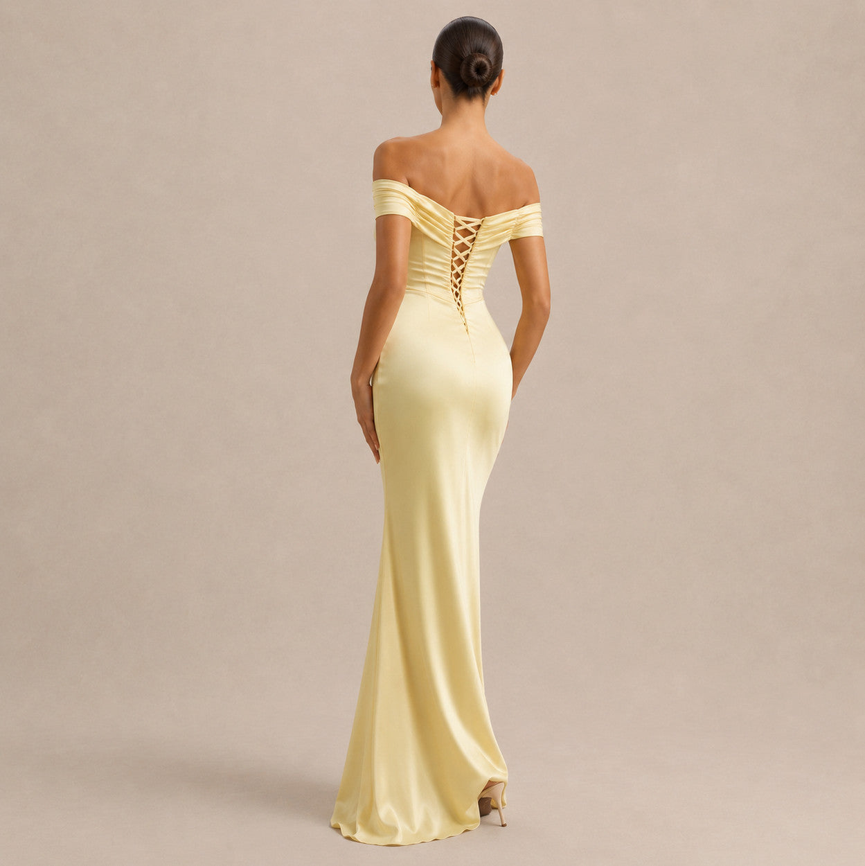 Off Shoulder Satin Maxi Dress
