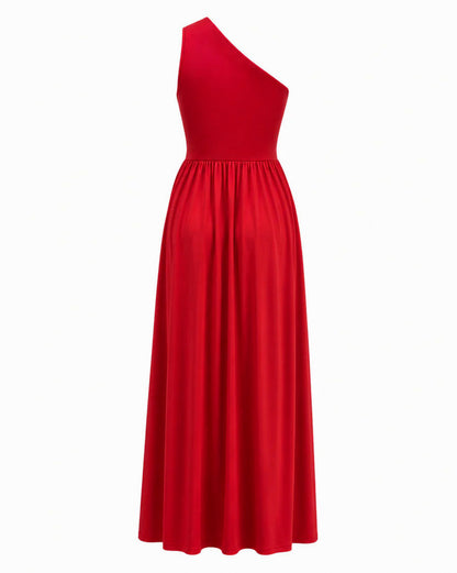 One Shoulder Cutout Pleated Maxi Dress