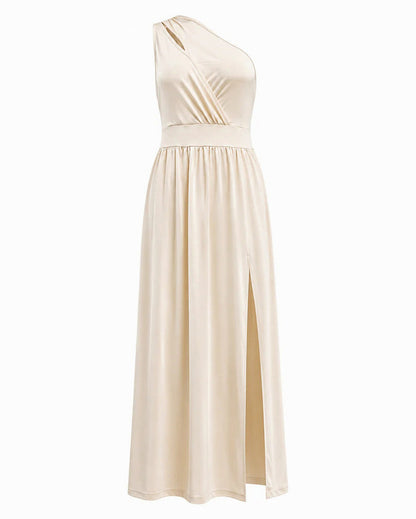 One Shoulder Cutout Pleated Maxi Dress