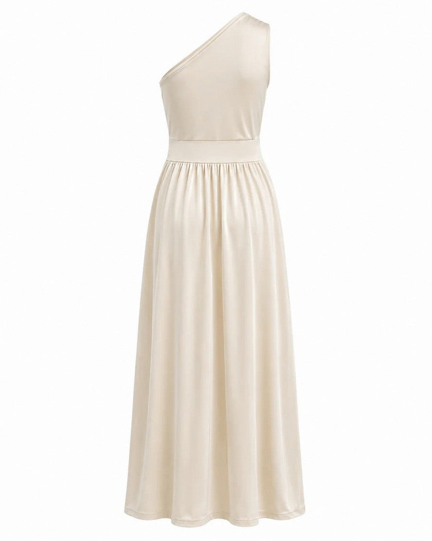 One Shoulder Cutout Pleated Maxi Dress