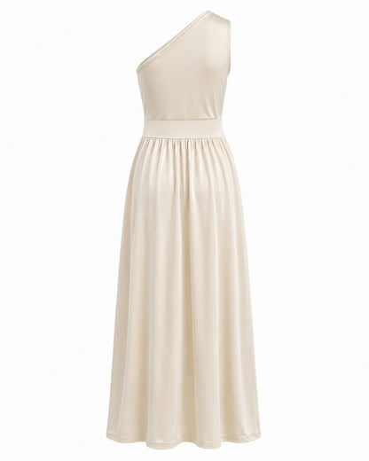 One Shoulder Cutout Pleated Maxi Dress