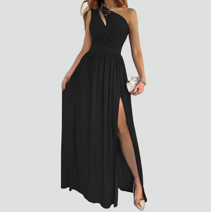 One Shoulder Cutout Pleated Maxi Dress